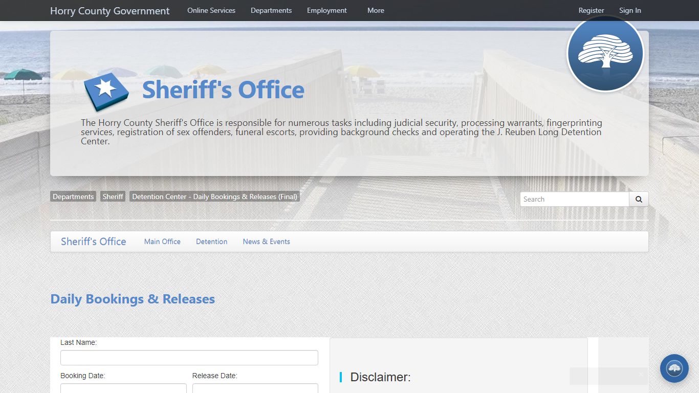 Detention Center - Daily Bookings & Releases (Final) - Horry County